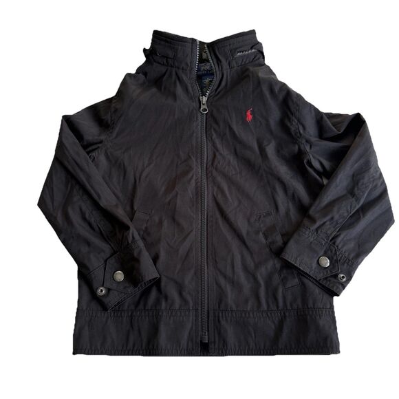 Polo Ralph Lauren Boys Built-In Hood Black Fall Jacket Lightweight Zip Up Sz 6 - Picture 1 of 8